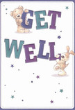 Brimming with cheerful optimism fit for a Millbank afternoon, this get well card showcases a delightful pairing-a friendly teddy bear and a playful puppy-drawing the viewer into a scene of hope and lighthearted sweetness. The duo joyfully props up oversized letters painted in lush teals and vibrant purples, spelling 'Get Well' in a dazzling display against a soft white canvas. Sprinkles of stars in blue and violet scatter across the artwork, reflecting both whimsical possibility and the radiant promise of renewal. Textural touches-the soft, brushed fur of the bear, the floppy ears of the pup-send an almost tangible invitation to feel embraced and comforted, just as one would be upon receiving a caring same-day delivery from a Millbank florist after exploring the riverside paths or nearby art galleries. This vivid illustration not only carries a message, but conveys a sense of genuine community care found along Millbank's storied avenues, making it the perfect companion for heartfelt well-wishes to neighbours and loved ones recuperating throughout the area.